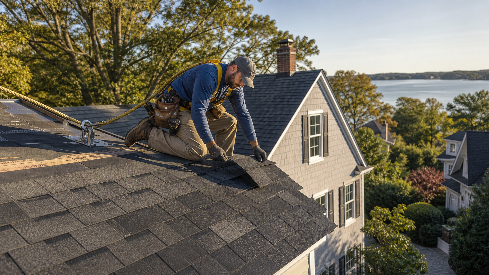 Roofer working on a Severna Park Annapolis home